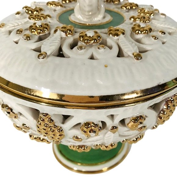 VTG MCM Italian Porcelain Compote Lid Candy Dish Nut Bowl 6” Pierced Marked #499 - Picture 8 of 12